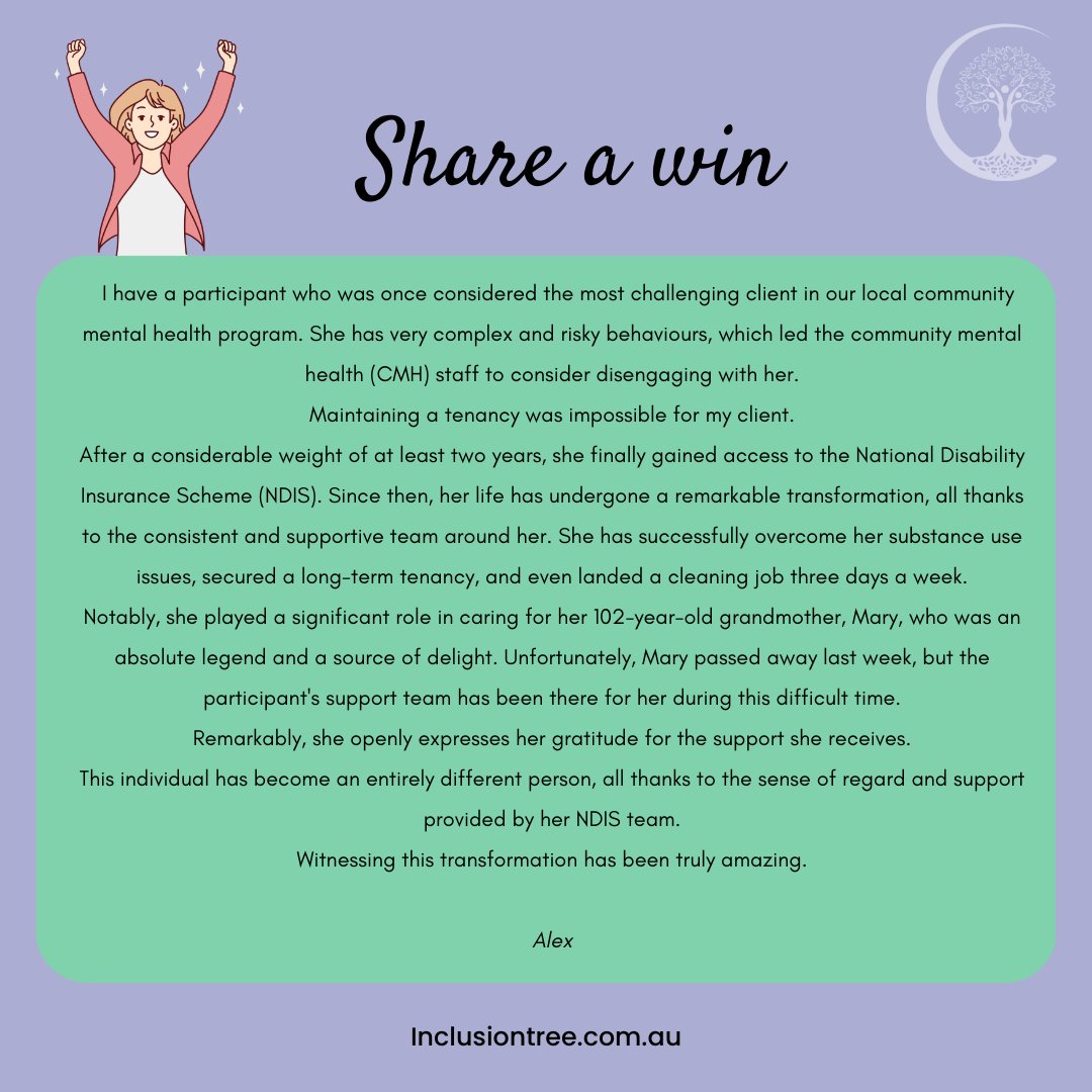 We LOVE hearing about the amazing work our employees are doing and the goals our participants are kicking!!
So every month, we're asking them to share a win for the month! 👏💜

#winoftheweek #disabilityservices #inclusion