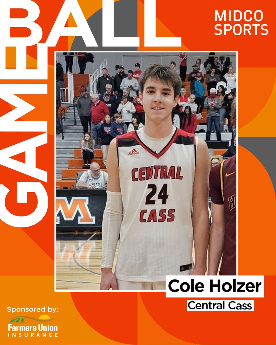 Congrats to this week's #MidcoSports 𝗡𝗗 𝗚𝗮𝗺𝗲 𝗕𝗮𝗹𝗹 winner, sponsored by <a href="/NDFUI/">Farmers Union Ins.</a>! 👏

<a href="/CentralCassBBB/">CC Boys Basketball</a> senior <a href="/HolzerCole/">Cole Holzer</a> was scorching in a 107-99 OT win over Hawley (MN), scoring a school-record 5️⃣9️⃣ points + adding 1️⃣3️⃣ rebounds + 6️⃣ assists! 🔥

#NDpreps