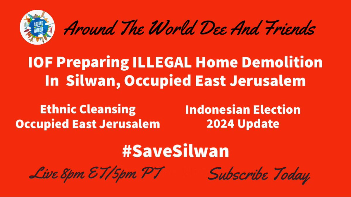 Live 8pm ET: We will discuss; IOF Preparing #ILLEGAL Home Demolition In  #Silwan, Occupied #EastJerusalem, #EthnicCleansing Occupied East Jerusalem, #Indonesia Election Update. Let’s Talk! #SaveSilwan #SanctionIsrael 
#WestBank #AlQuds #Biden #JoeBiden youtube.com/live/qTRKEJOiU…