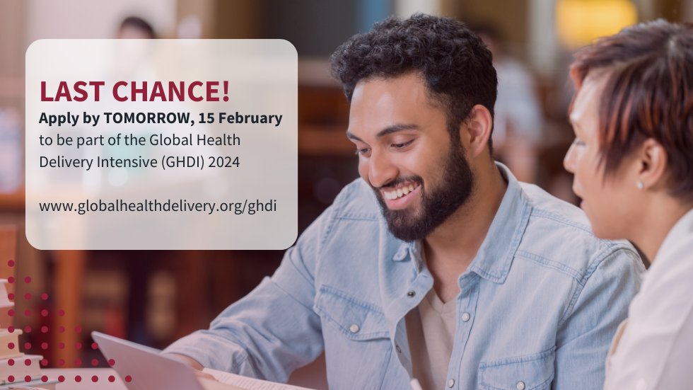 Applications due tomorrow! 

Running a health care program requires leaders to manage many complex systems. The Global Health Delivery Intensive gives healthcare leaders the skills they need to build effective programs and deliver care around the world.
