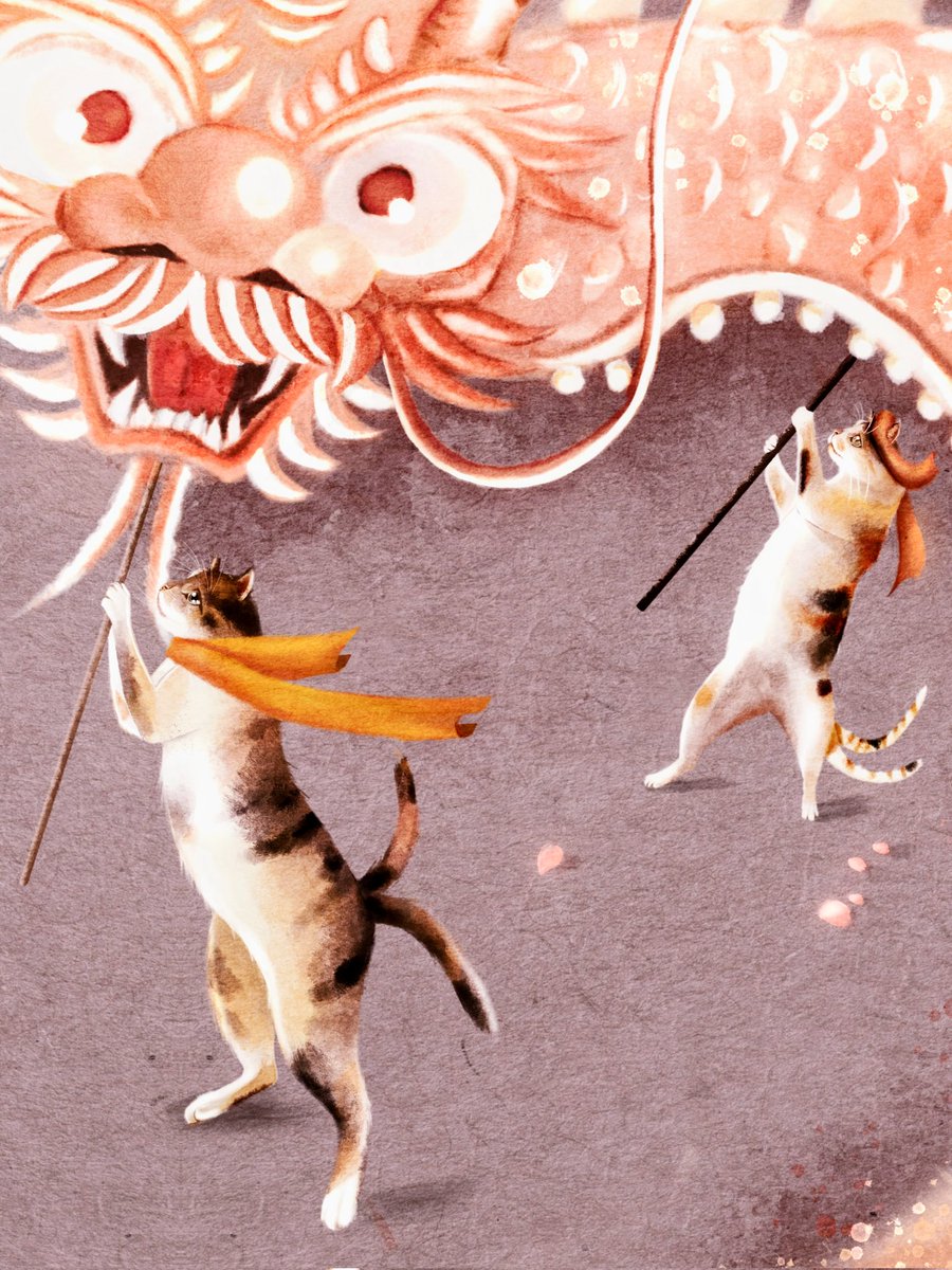 Dragon dance performed by cats😸

#Art #WIP #illustration #CatsLover #cats #spring #LunarNewYear2024
#アート #일러스트 #ゆるいイラスト #イラスト #イラスト好きな人と繋がりたい #絵描き #猫の絵 #猫好き #ねこ好き #冬の創作クラスタフォロー祭 #絵描きさんフォロバ100