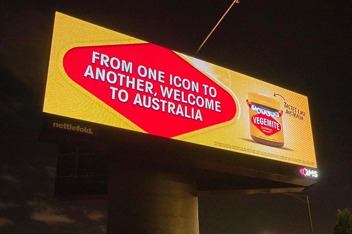 Taylor, VEGEMITE says g’day! 👋 We hope you spotted our Mitey welcome on your way into Melbourne CBD. After a long flight, you might want to start the day with some Vegemite on toast. It’s a “love story” for us Aussies. @taylorswift13 #taylorswift #vegemite #tasteslikeaustralia