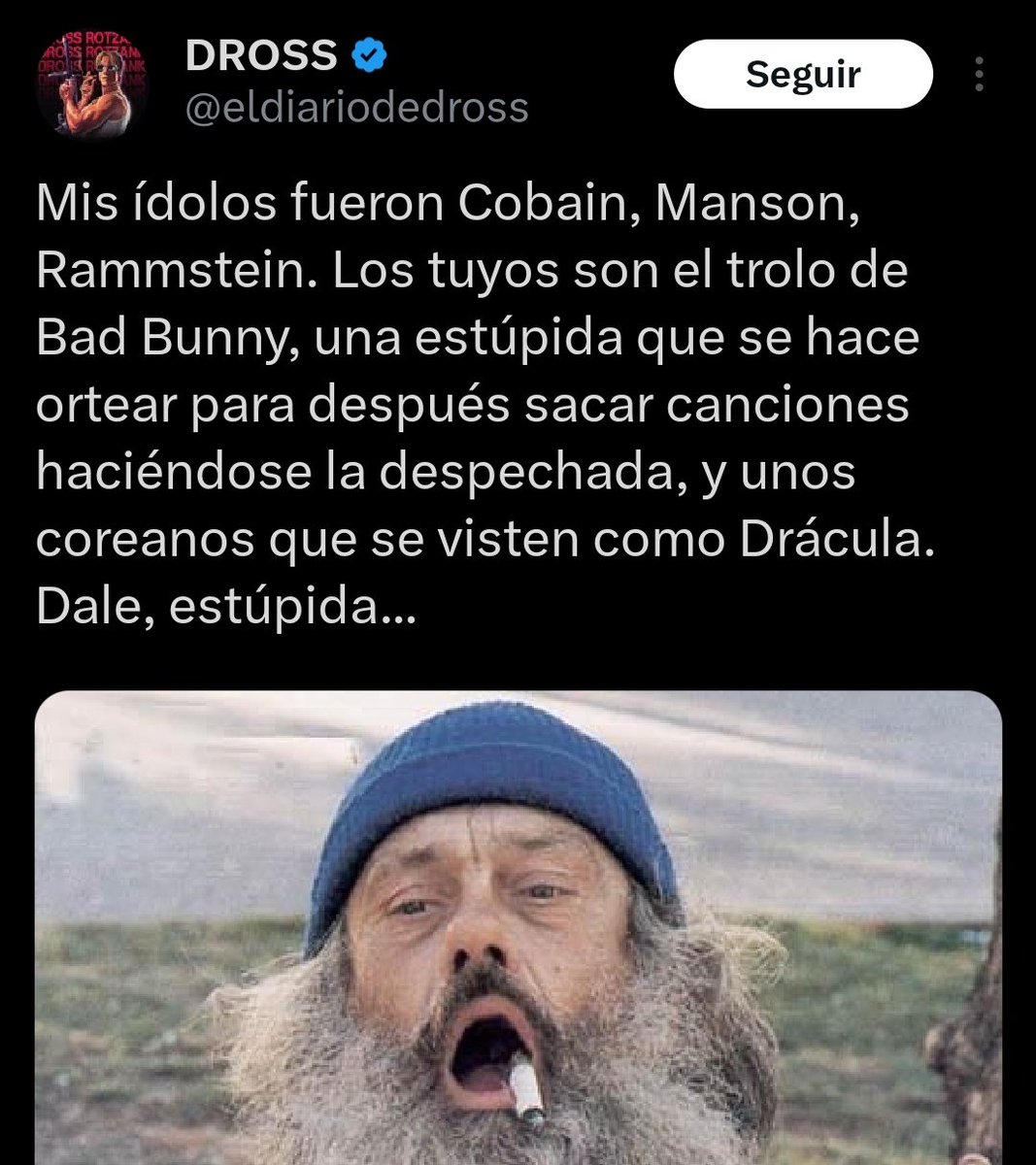 hip_trashh's tweet photo. Los idolos de Dross son:
Alguien al que le cagaria Dross
Un pedofilo
Alguien al que le cagaria Dross

🤔 https://t.co/nxVEEM3wpi