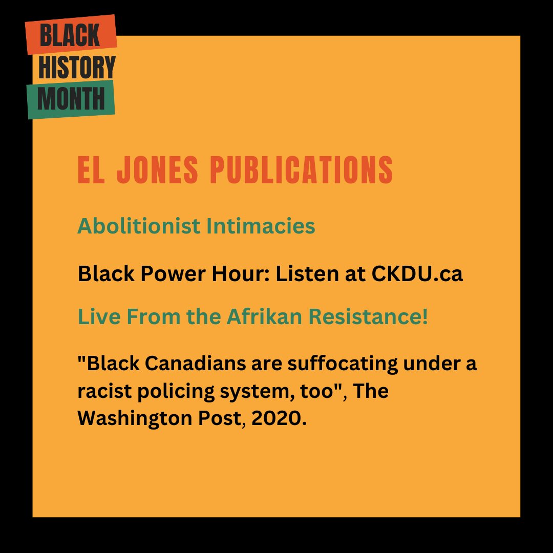 We celebrate El Jones for her powerful activism through poetry &amp; public speaking. Her work in feminism, prison abolition, anti-racism, and decolonization has much to teach us about dismantling systems of oppression within Canada and beyond.
