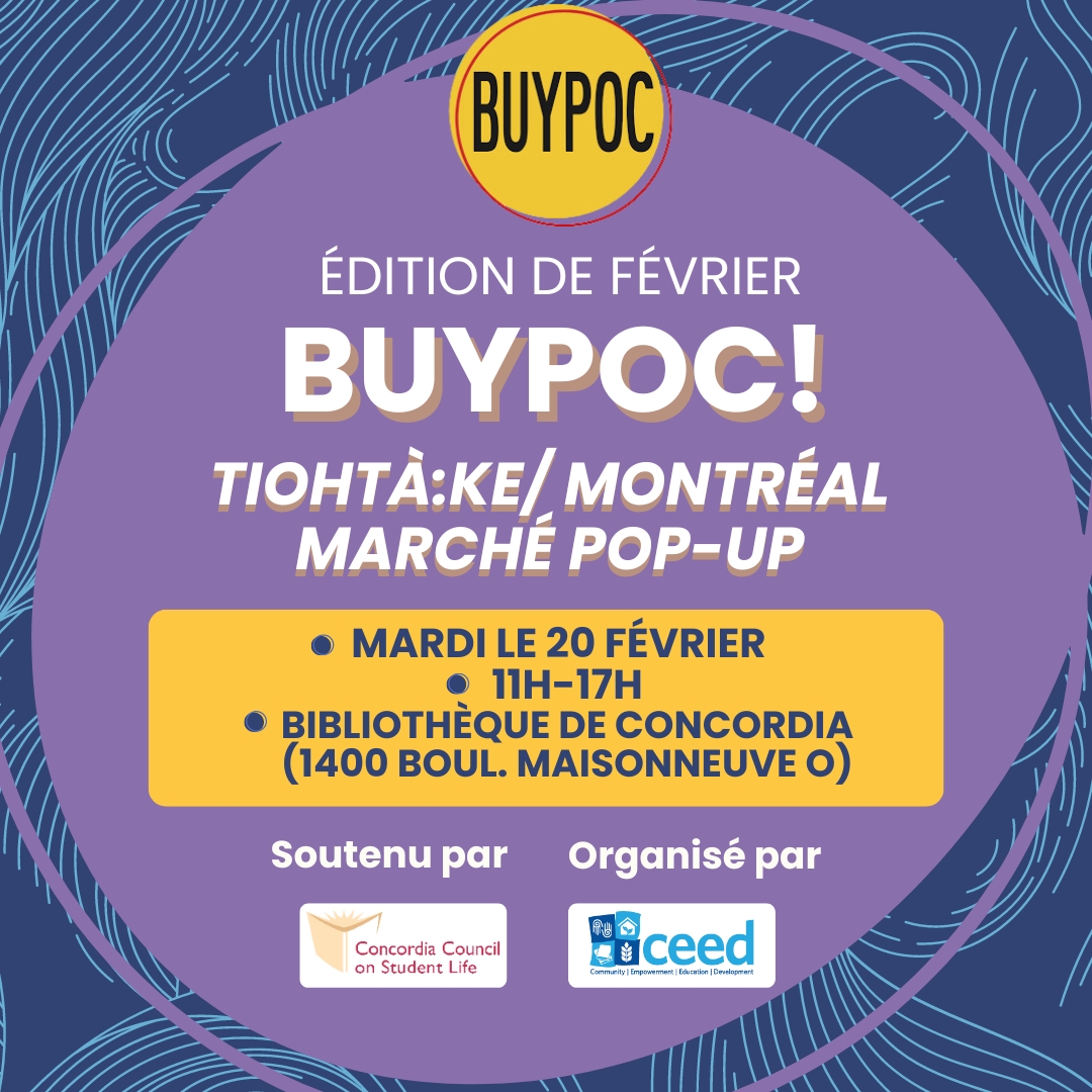 We are excited to announce our BUYPOC market: February Edition! 💌🌹✊🏽

💪  Montreal is strengthened by the presence of supportive networks and collaborative spaces that foster the growth and success of BIPOC entrepreneurs!

🛒| When? Tuesday, February 20th from 11 AM to 5 PM!