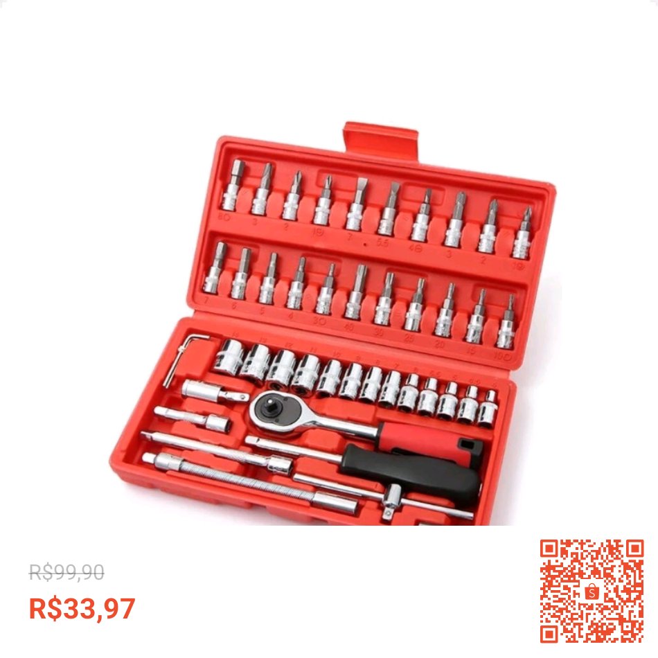 ATACADODEPNEUS's tweet photo. Confira KIT FERRAMENTAS CATRACA 46 PEÇAS com 66% de desconto! Somente R$33,97. Encontre na Shopee agora! https://t.co/kyB2Rlm3y1 #ShopeeBR https://t.co/IXeANnOKNk