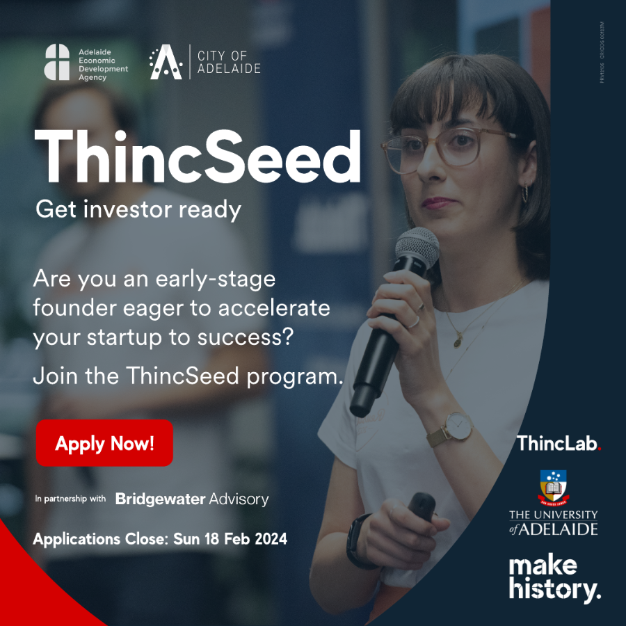 Looking to gain an invaluable understanding of investor mindsets? Apply now to join ThincSeed, the 13–week accelerator program designed to get your startup investor ready. Applications close Sun 18 Feb 2024 
adelaide.edu.au/thinclab/thinc…