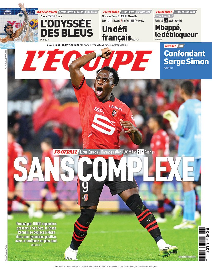 ActuL1_'s tweet photo. 🚨 LA UNE DE l’EQUIPE DU JOUR 💫🇫🇷

« SANS COMPLEXE » ⚡️❤️🖤 https://t.co/qVjoiO1DHp