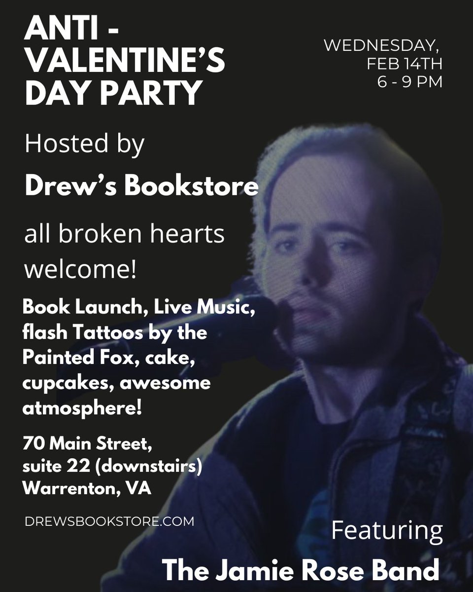 Happening right now - the best Anti-Valentine's Day party on the east coast!

Join us at Drew's Bookstore now until 9pm for tattoos, cake, live music, and a book launch. Can't wait to see you!

#dc #ValentinesDay #AntiValentinesDay #AntiValentines #dmv #virginia #indiebookstore