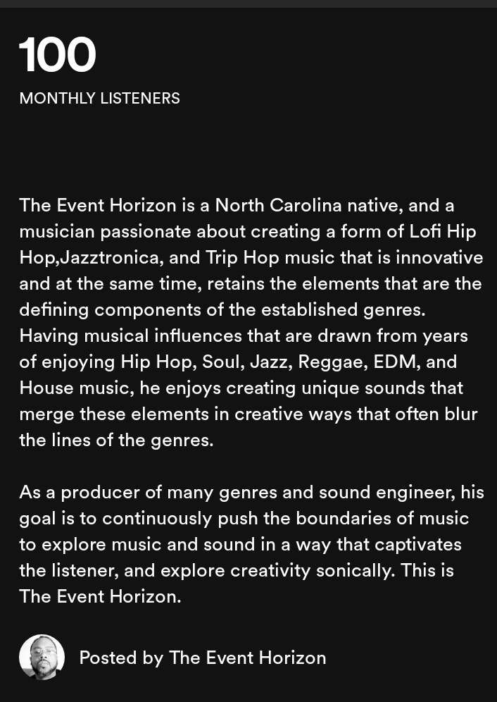 TheEventHorizo8's tweet photo. Here's a little about who I am.... #music #hiphopmusic #lofi #musicbio #Spotify https://t.co/5mW9n1aw6o