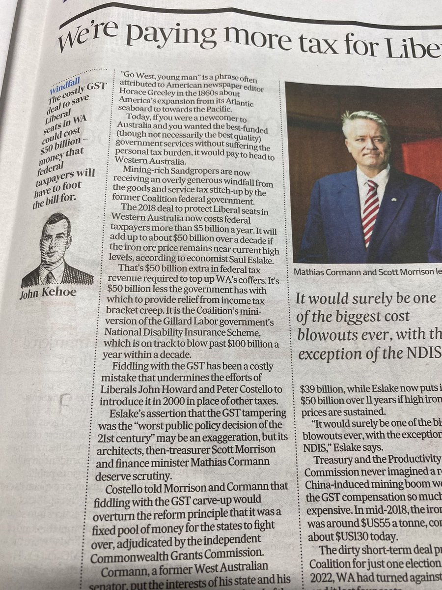 ToddZani's tweet photo. I think @Johnkehoe23 needs a reality check. WA people still only get around 70 cents in the GST dollar and are still propping up the rest of the country.. I think receiving an overly generous windfall is a far stretch. What would happen if WA were to secede? https://t.co/SUvMuEPC6s