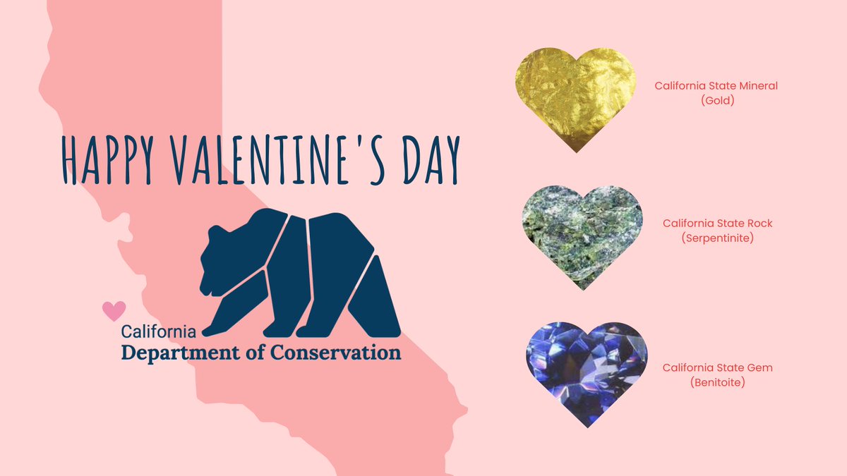 Happy Valentine’s Day from @CalConservation A perfect day to acknowledge California's precious minerals! Visit conservation.ca.gov/cgs/minerals to learn more about our official geological symbols.