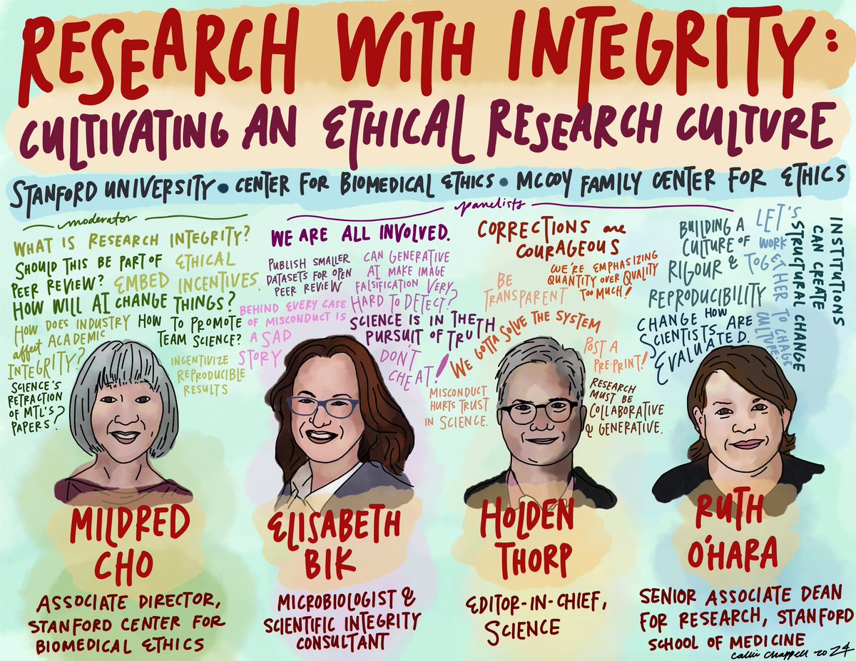 Amazing panel about academic integrity by Elisabeth Bik (@MicrobiomDigest), Holden Thorp (@hholdenthorp), & Ruth O’Hara (@stanfordmed), moderated by Mildred Cho (@mildredkcho) and hosted by @StanfordEthics + @StanfordBioethx. Let’s grow a more ethics-focused research culture!