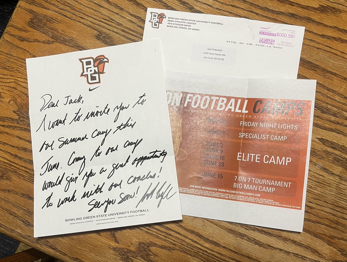 Thank you @BG_Football @CoachLoefflerBG and @CoachHedden for the invite to camp this summer. Can’t wait to get up there and get in front of the coaching staff. @RMA_RedRageFB @RMA_Strength @SheridanGeneral