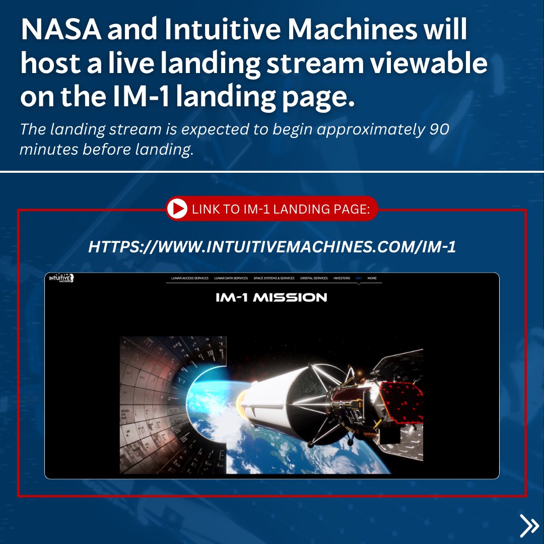 Int_Machines's tweet image. ❤️🌒Be our Valentine and follow the IM-1 mission starting tonight at 11:20 p.m. CST. Click here👇
intuitivemachines.com/im-1