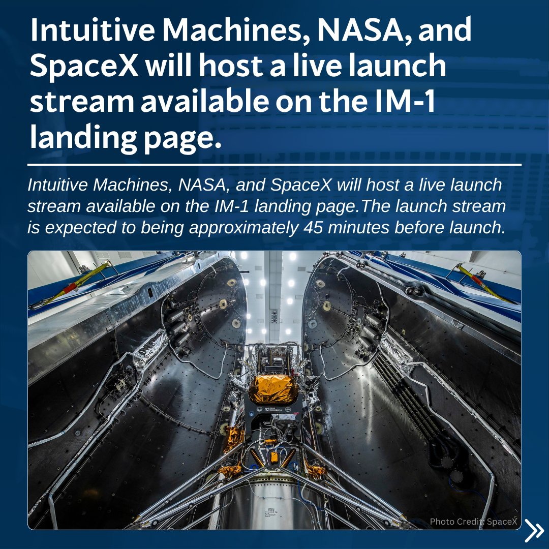 Int_Machines's tweet image. ❤️🌒Be our Valentine and follow the IM-1 mission starting tonight at 11:20 p.m. CST. Click here👇
intuitivemachines.com/im-1