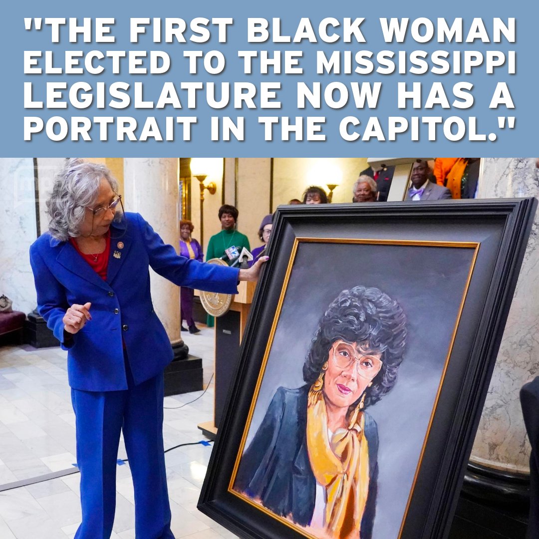 In 1985, Alyce Clarke made history when she became the first Black woman elected to the Mississippi Legislature. On Tuesday, she made history again becoming the first Black person and first woman to have a portrait hung in the state Capitol. . Read More bit.ly/42DjoHW