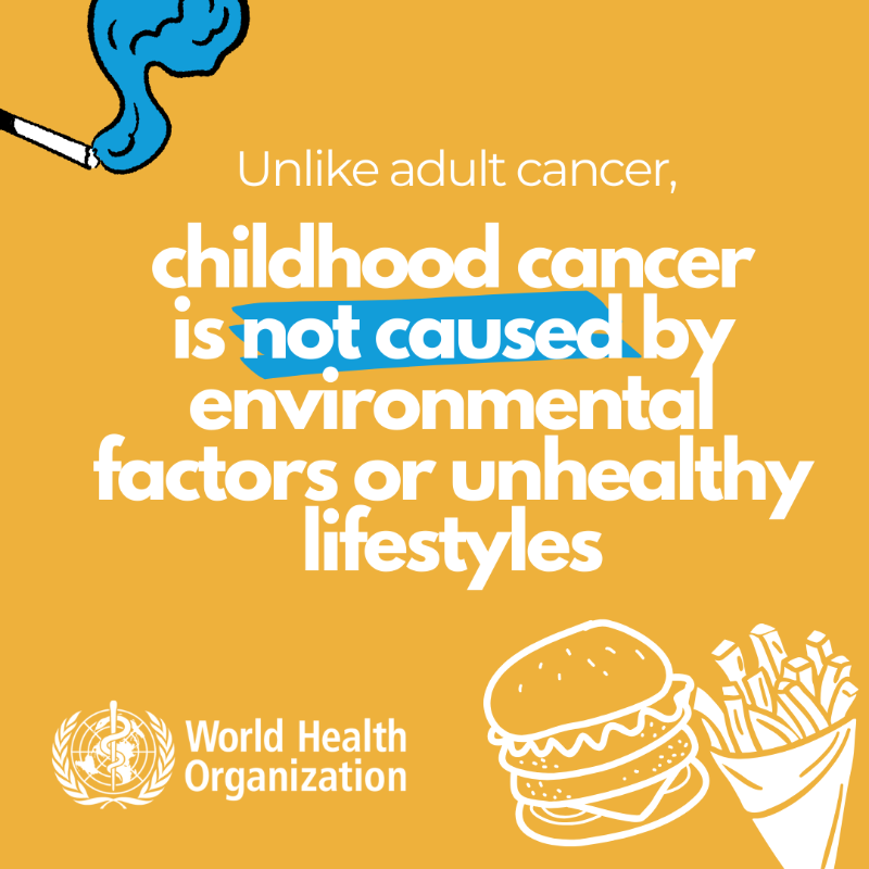 WHO's tweet photo. Today is International Childhood Cancer Day.

Childhood #cancer impacts millions of children (0-19 years) worldwide, but it is not the same as adult cancer.

Find out how genetic factors, access to care &amp; social support play a role in cancer outcomes https://t.co/uYZuS2ZM1z