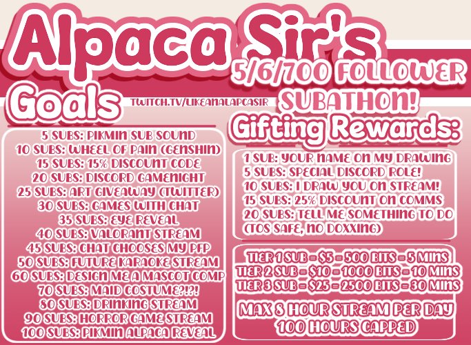 LikeAnAlpacaSir's tweet photo. We streaming today!!! We're continuing the Subathon!♡ 
Today I'm gonna be doing some ART! First: Commissions!
Then I'm gonna work on some art for the Con I'll be tabling at!!!
See y'all there♡♡
🔗: https://t.co/uZqfU7rpBr
⌚: 5pmNZT (4 hours)
~~~
#subathon #twitch #pngtuber https://t.co/YSuS4Uik2u