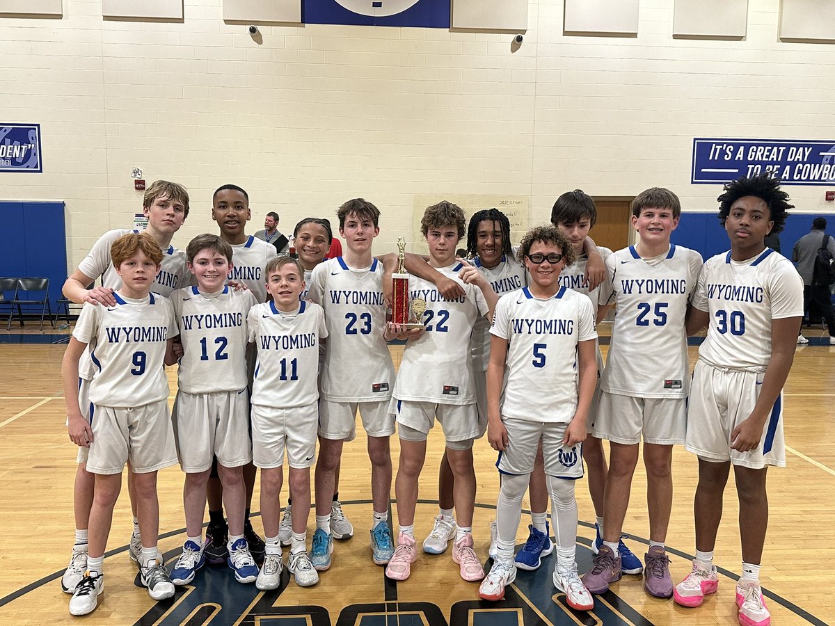 WyomingSports's tweet photo. 8th Grade Boys Basketball defeats IH in the Finals to win the Upper Bracket Tournament. Go Cowboys!! https://t.co/9l4ceAT3Wf