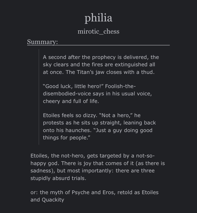 mirotic_chess's tweet image. philia

HAPPY VALENTINE’S DAY 🫶
please welcome this retelling of the popular myth as #elotesduo! with q!etoiles as psyche and q!quackity as eros
eng, ~12k (for the first part)

link !! archiveofourown.org/works/53797189…

#qsmpetoiles #qsmpquackity #qsmp