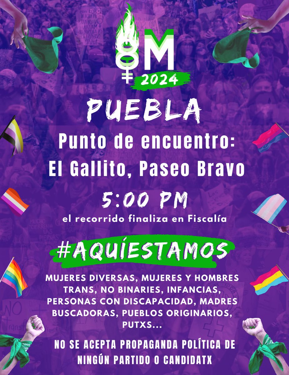 REDefinePuebla's tweet photo. 🚨🚨🏳️‍⚧️🏳️‍🌈💜 ¡Aleeeeeeeeeeeertaaaaaa! ¡Alerta al que caminaaaa, las luchas por justicia en América Latina! 
Mujeres diversas, disidencias, colectivas, ONGs y redes de cuidados convocamos a la #marcha por el #8M2024 en Puebla 👇🏿

¡Súmate! 🏳️‍⚧️🏳️‍⚧️🏳️‍🌈🏳️‍🌈💜💚
#AquíEstamos #AbortoLegalPuebla https://t.co/LPjyTsMg8Q