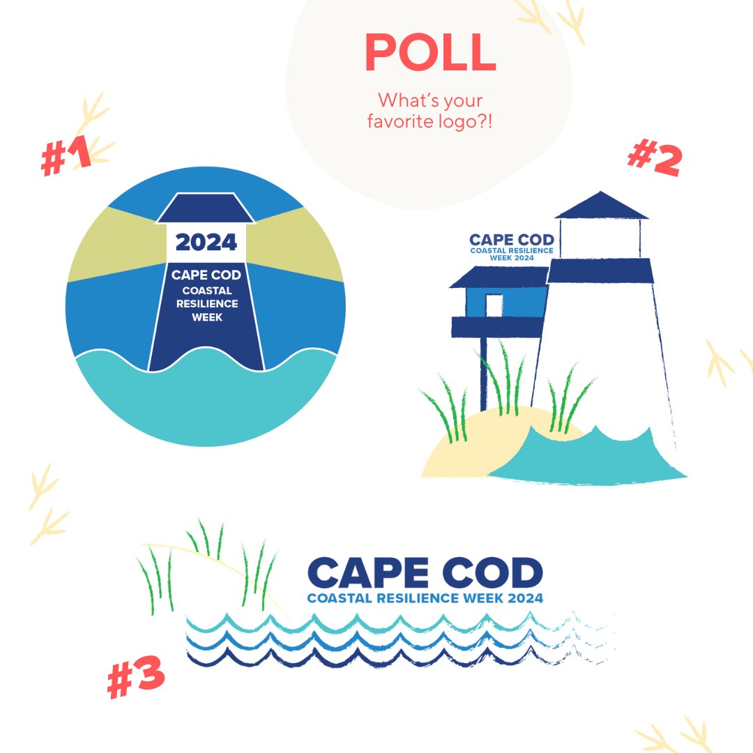 Our #coastal resilience intern has been designing a logo for our Cape Cod Coastal Resilience Week (details coming soon) and we need YOUR help! Comment below with the number of your favorite logo. @whoi @seagrant @capecodcounty #coastal #coastalresilience #ocean #capecod