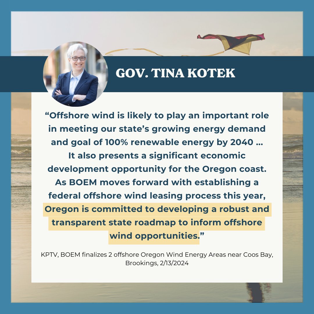 Climate Solutions thanks Governor Kotek for her support of a state offshore wind roadmap.
A roadmap will ensure consideration of all perspectives and that any decision to move forward on offshore wind development is made together, as Oregonians. 
#ORClimateAction #orpol
