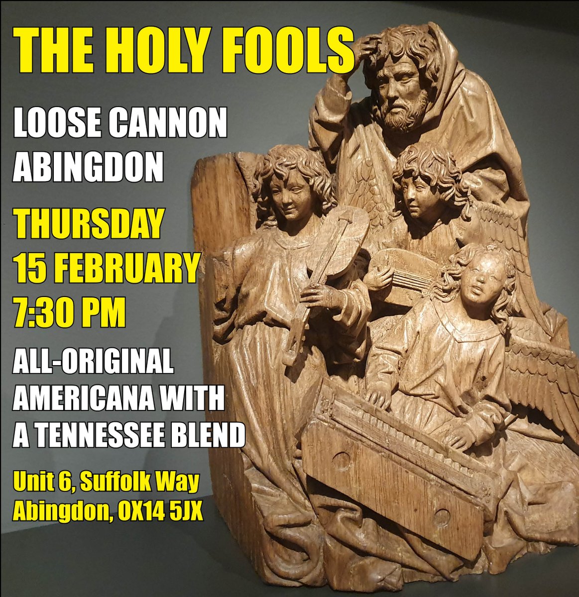 That's right friends, the Holy Fools will be in the house at the Loose Cannon for Make Music In Abingdon TONIGHT! It's a three-band extravaganza so zip on over to Abingdon and get yourself a dose. See you there!
