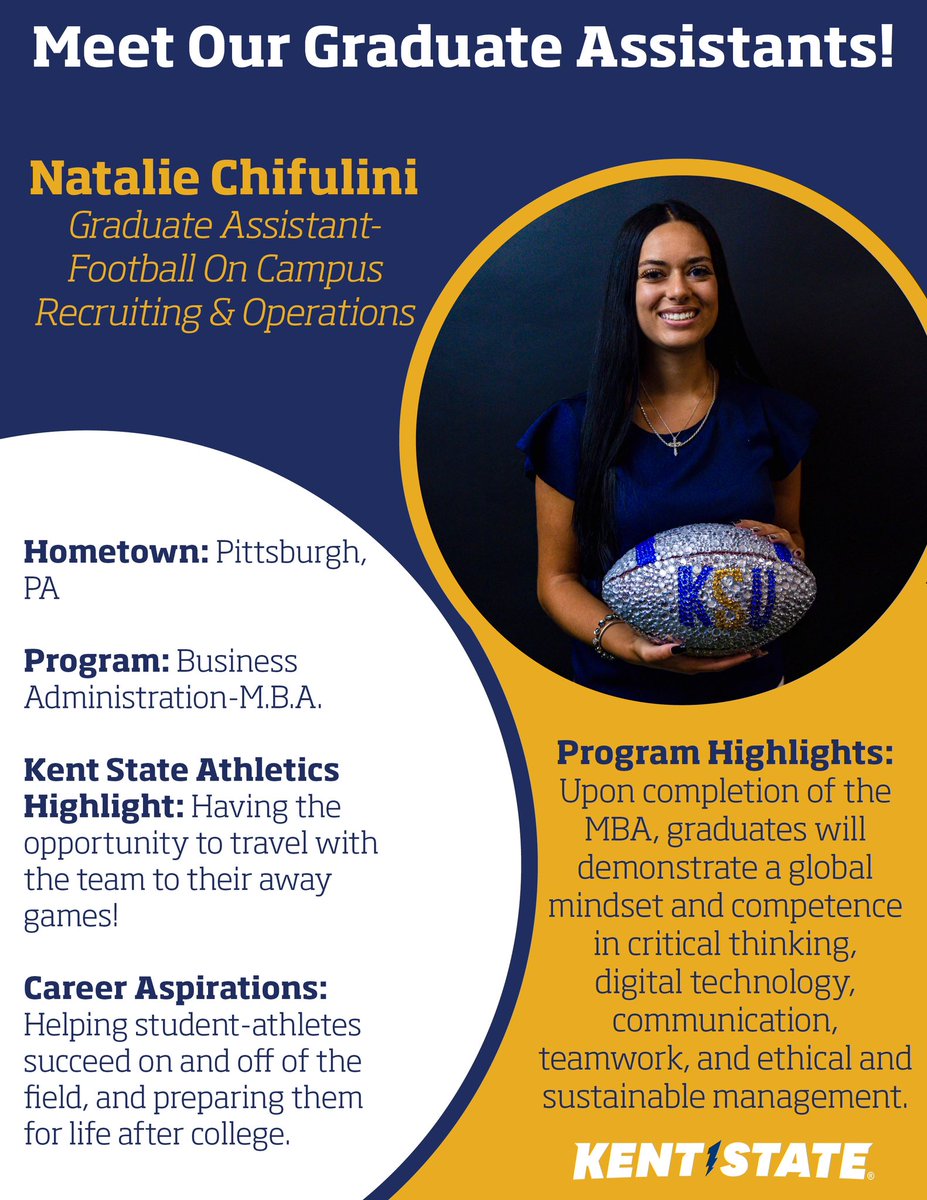 Kent State Athletics is supported by over 30 first and second year graduate students in various roles throughout the department. Check out this week’s Golden Flashes who make a difference every day! #GoFlashes⚡️