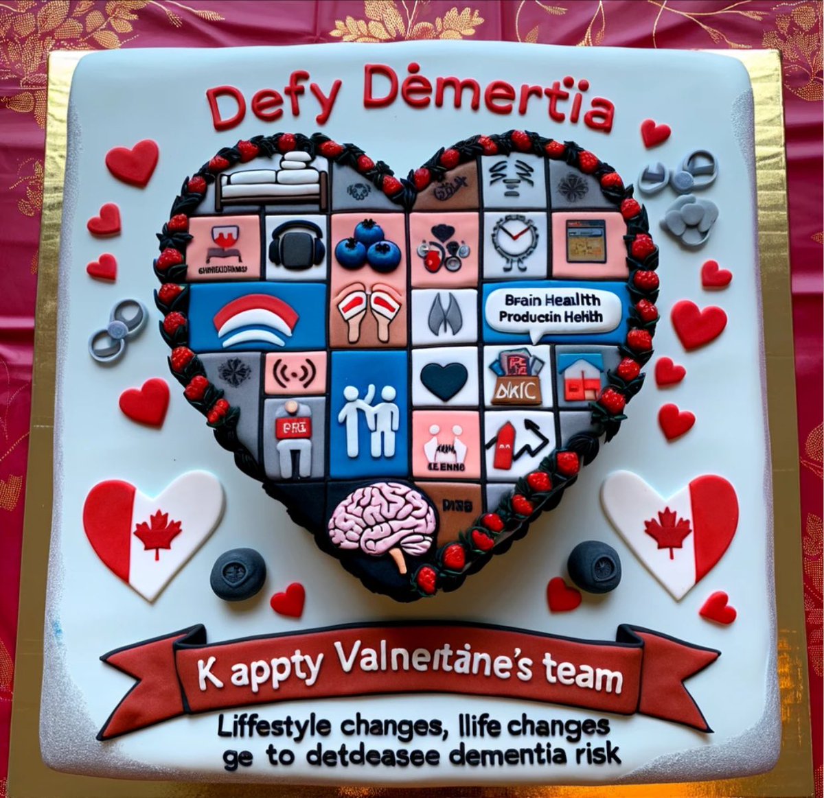 #DALLE #AI has a way to go, but I’d still eat this #ValentinesDay cake it designed for our amazing #DefyDementia team! Difft layers include antioxidant rich blueberries, French lavender, maple syrup, & dark chocolate. defydementia.ca @jayingram @Baycrest @CanuckleGame