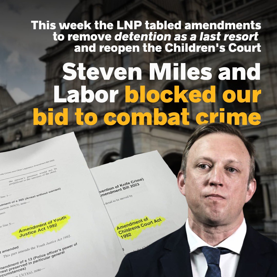 We won’t stop putting forward stronger laws to combat the Queensland Youth Crime Crisis and make our community safer. If Government changes in October, the LNP will pass these laws for Queenslanders this year. #qldpol