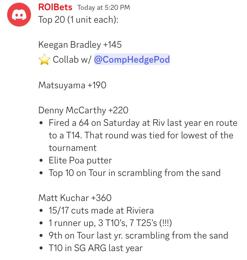 ROIBets_'s tweet photo. 1/14:
PGA ⛳️ Genesis Invitational
Huge card this week!
@ThePlaybookHQ #GamblingX #underdog #golfbetting #PGATour https://t.co/2RTmIjwgYI