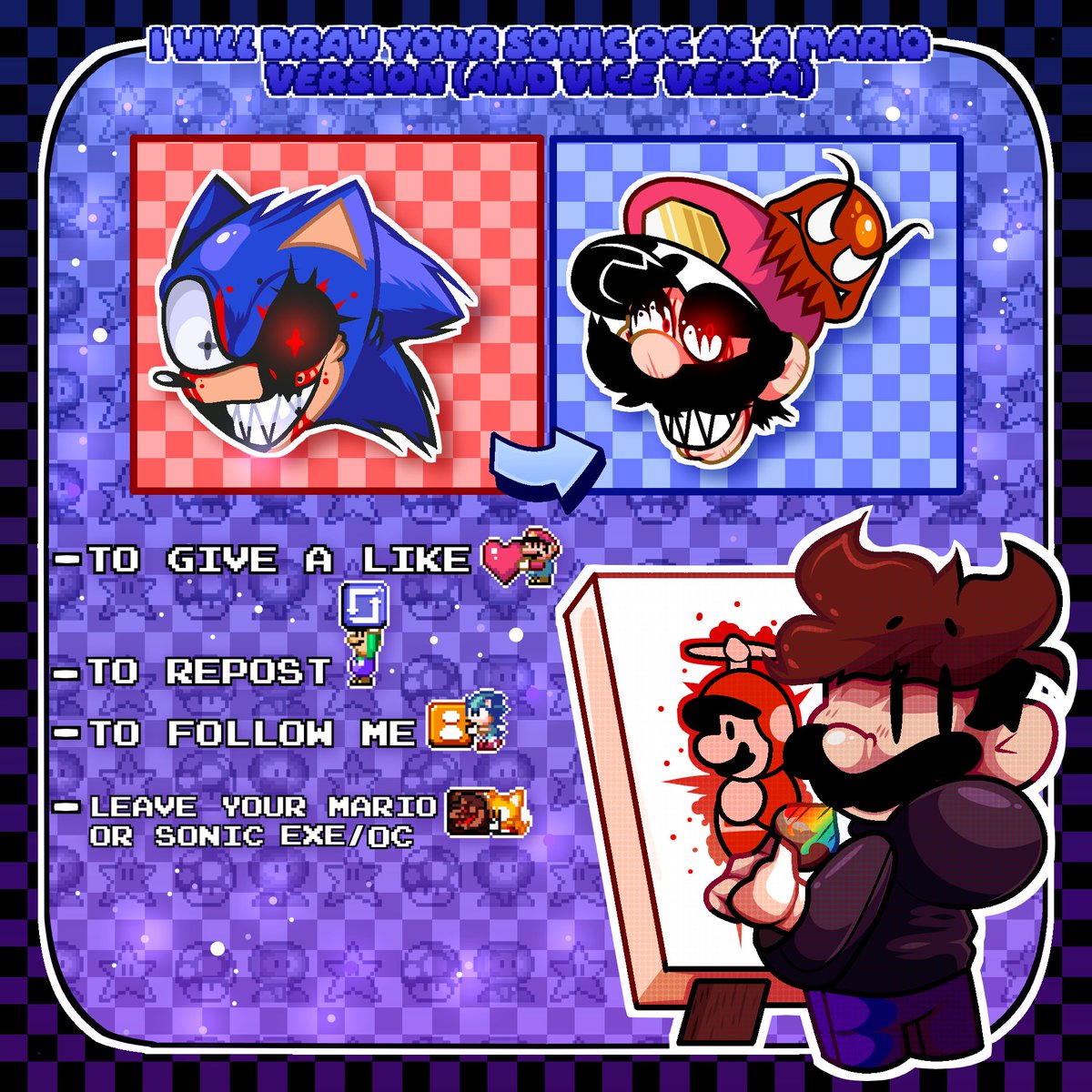 Did you think that only the release of Segatendo Mix v1 would be the only thing on Valentine's Day? NOOOO.... Leave your sonic exe to turn it into a Mario Mi version (and vice versa) #Mariomix #FNF #MarioExe #exeoc #sonicexe #sonicexeoc