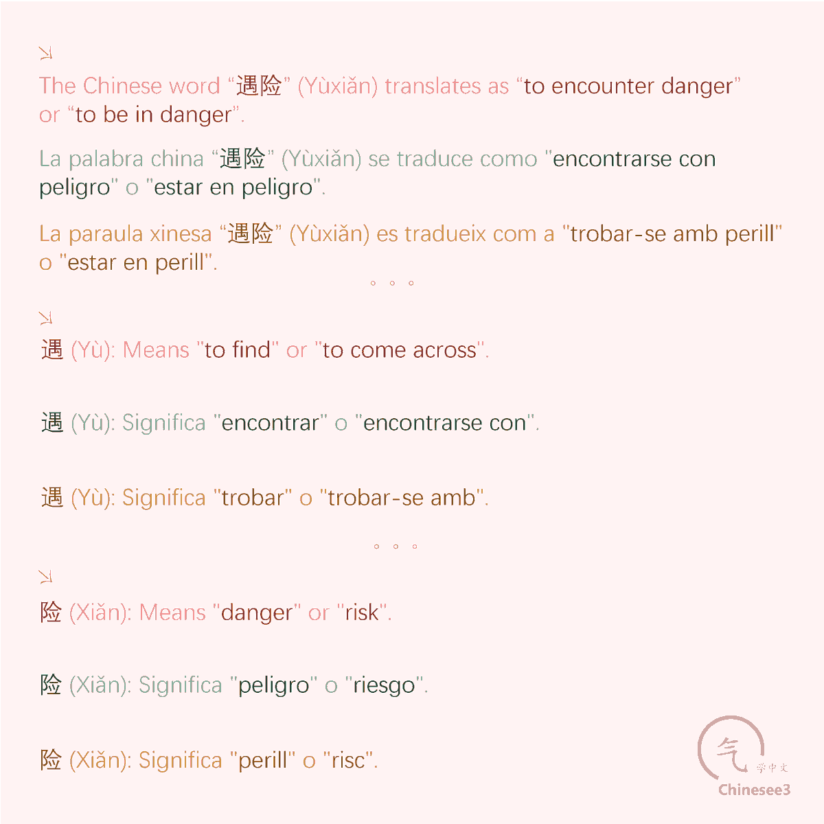 OlgaQuibus's tweet photo. 遇险
Yùxiǎn
- To be in danger
- Estar en peligro
- Estar en perill

Chinesee3 🥢 https://t.co/zyEA5jfZ4r