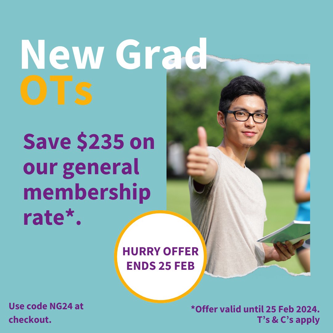 Access a wealth of benefits and support, plus enjoy $235 off our general membership rate – offer ends 25th Feb 2024! 👩‍💻 Visit otaus.com.au/membership/joi… & use code NG24 at checkout. 📚 *T's & C's apply. ✨ #OTJourney #NewGradOffer #OTA #OTAus