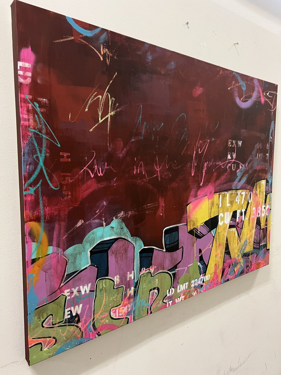 Finally finished “Unexpected Detour” acrylic, spray paint, solid markers on canvas 48”x36” this painting is 
💥AVAILABLE💥. #abstract #graffitiart #graffiti #red #painting #interiordesign #train #design