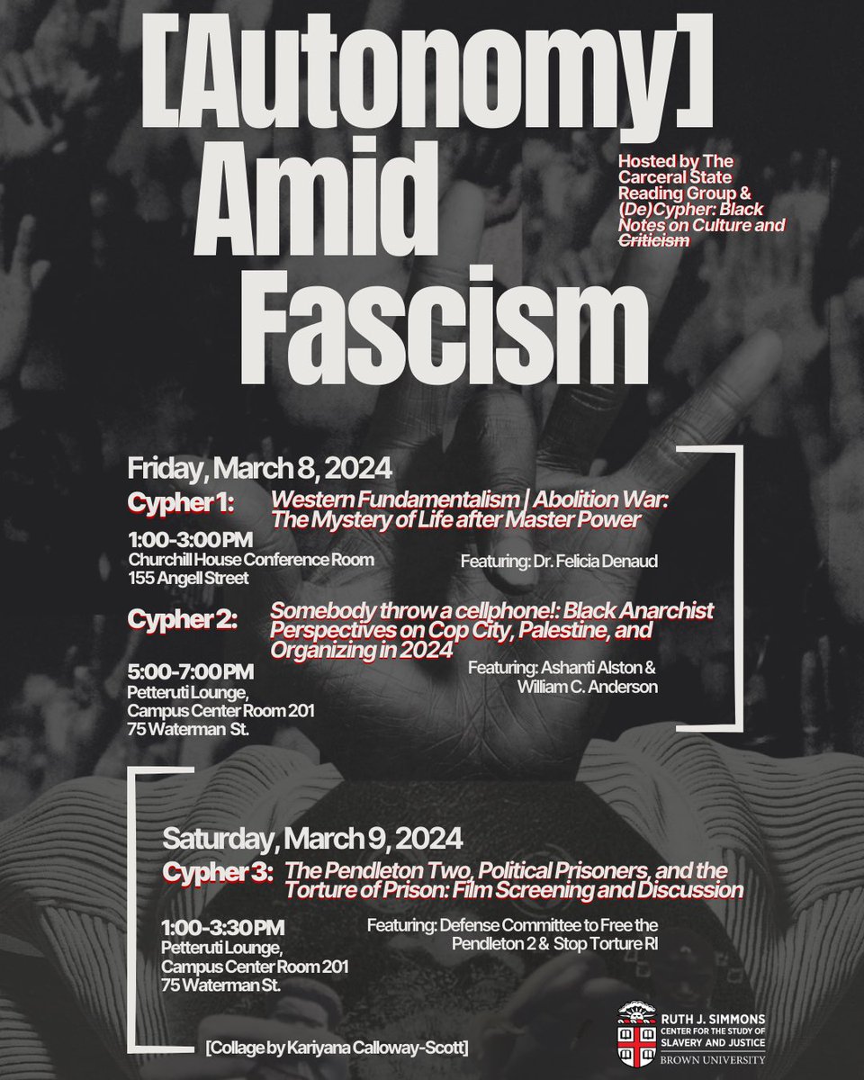 📢Join us March 8-9 for “Autonomy Amid Fascism” at Brown University. Inspired by the Pendleton 2, the symposium has grown into a beautiful gathering. I’ll be hosting a study circle/cypher/seminar on day 1!