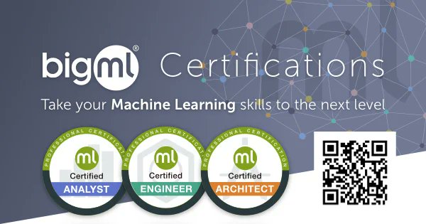 Become a certified #MLanalyst, #MLengineer, or #MLarchitect in #BigML and increase your #MachineLearning skills to develop your own #PredictiveApplications!  bigml.com/certifications #MLapps #Certifications #Developers #NoCode #DataAnalyst #MLplatform #MLadoption #Education