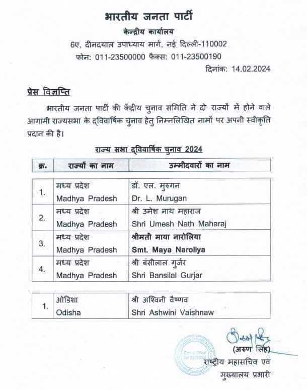 BarkhaBJP's tweet photo. मध्य प्रदेश की भाजपा महिला मोर्चा की प्रदेश अध्यक्ष श्रीमती Maya naroliya  जी  को राज्यसभा सांसद प्रत्याशी घोषित होने पर  बहुत-बहुत बधाई  एवं शुभकामनाएं ।

#VanathiSrinivasan #BjpMahilaMorcha  #bjpmadhyapradesh https://t.co/QCbDHndx3E