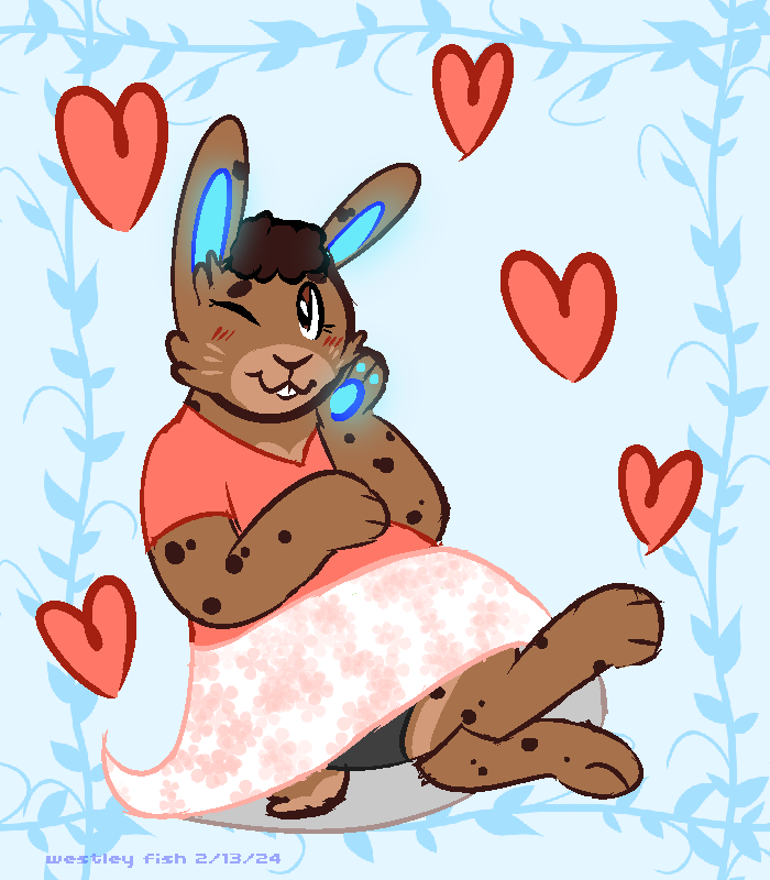 Valentines Day doodle for my partner, @slimeenby !! 💙🐰🩷