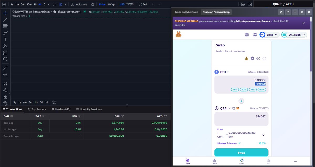 QuantBaseAI's tweet image. Trading is live! Enjoy the ride, folks. $QBAI is on PancakeSwap inside DEXScreener here: dexscreener.com/base/0x33d920e… . The best bridge to use is here: across.to/bridge . And, the website for more information is here: quantbaseai.money
