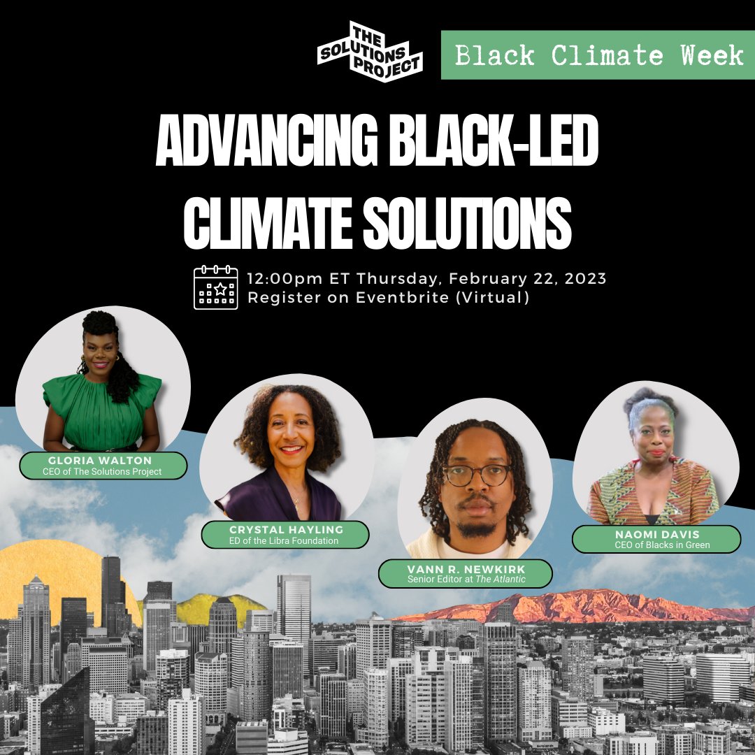 How can philanthropy, government, the media, and industry be key partners in scaling up Black-led, frontline climate solutions? You don’t want to miss this #BlackClimateWeek panel on Feb. 22! Register HERE 👉🏾 bit.ly/BCWPanel #ClimateSolutions #ClimateJustice