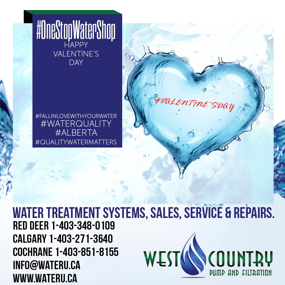 🌹💧Roses are red, water is blue
We treat it with care, so it's clean for you
Happy Valentine's Day from your local water treatment crew! 💧💕 🤣
Info@wateru.ca

#CleanWaterLove #ValentinesDay2021 #westcountrypump #onestopwatershop #ValentinesDay #WaterTreatmentLove