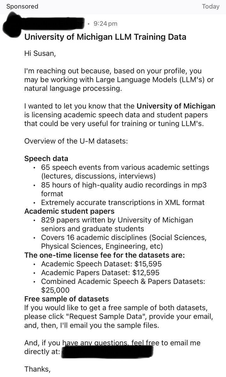 suchenzang's tweet image. so i guess this is a thing now
universities running ads to resell students' data
for training llms
💰💰💰