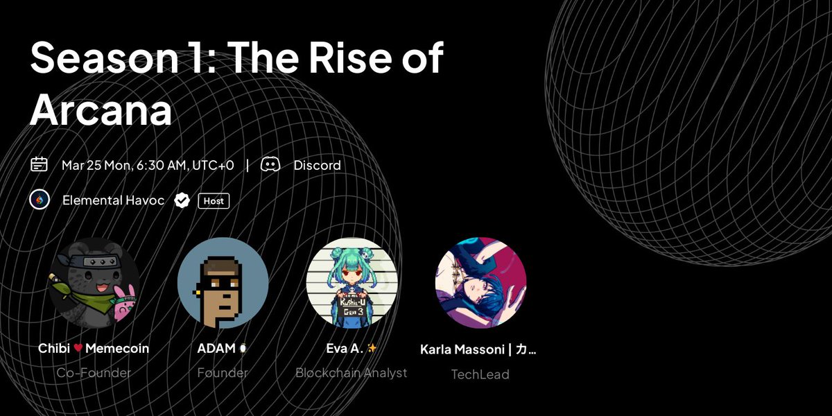 Frens! We are hosting an online event with <a href="/Artist7yChibi/">Chibi ♥️ Memecoin</a> <a href="/adam_ape_/">ADAM 🐧</a> <a href="/evievs_/">Eva A. ✨</a> <a href="/0xMassoniK/">Karla Massoni | カーラ・マッソーニ ❤</a> on the topic of Season 1: The Rise of Arcana.
Live on <a href="/link3to/">Link3</a> - the biggest Web3 AMA platform.

⏰ Mar 25, Mon, 09:30 AM UTC+3

🔗 link3.to/e/CGWb6c