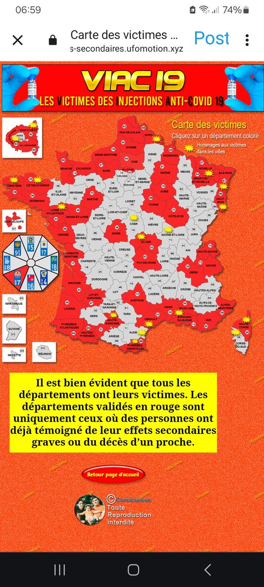 yenamarre2B's tweet photo. Départements où les victimes d'effets indésirables ou de décès d'un proche ont bien voulu témoigner.  Courage aux autres ne restez pas seuls face à votre peine.
@mussomichele13 
@annaigiannac 
@Machabouttier 
@guilhemeric https://t.co/LdWK9xVzcc