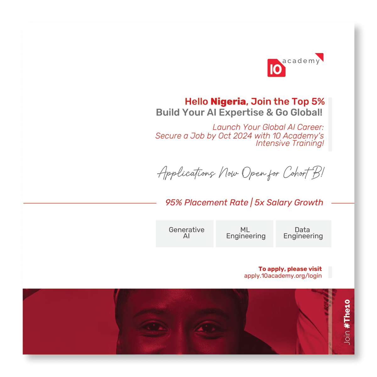 Do you feel you have what it takes to secure a global-level AI job but don’t know how to get in? Join 10 Academy and let’s make it a reality! Apply today to learn and earn in just 6 months at apply.10academy.org/login

#UniversityofIbadan
#UniversityofLagos