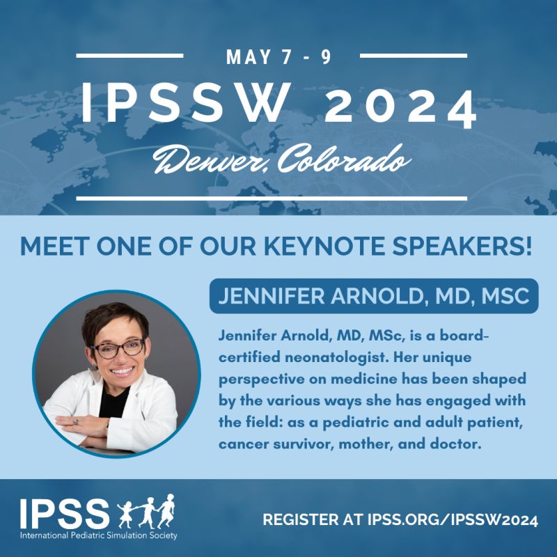 Meet one of our Keynote Speakers for IPSSW2024, Jennifer Arnold, MD, MSc. Jennifer is a founding director of the simulation centers at Texas Children’s Hospital and Johns Hopkins All Children’s Hospital and has a passion for innovating the application of healthcare simulation.