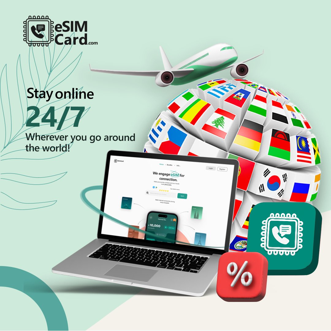 Stay 24/7 Online, Anywhere in the World! 🌐✈️ With eSIMCard.com high speed data and VoIP, break free from boundaries. Explore our connectivity solutions and never miss a moment, whether you're across town or around the globe. Your world, your connection! 🚀📲 #esim